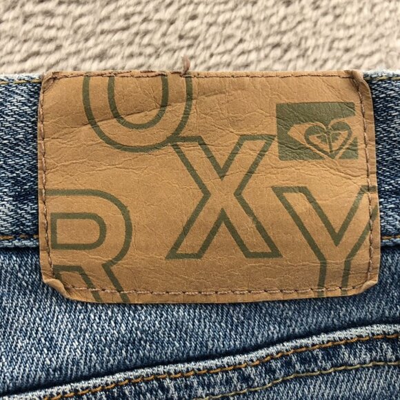 Roxy Womens Jean Shorts Size 3 Embroidered Blue Denim Cuffed Casual Stretch Y2K - Picture 14 of 14
